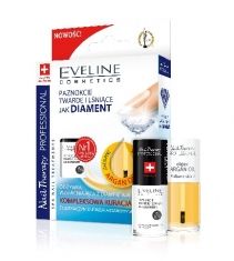 Eveline Nail Therapy Zestaw (Lakier odżywka Diamentowa 5ml + Olejek do skórek i paznokci arganowy 5m