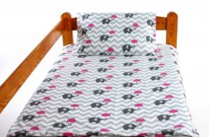 Pościel 2-el do łóżeczka 90x120 cm Słonie z różową parasolką