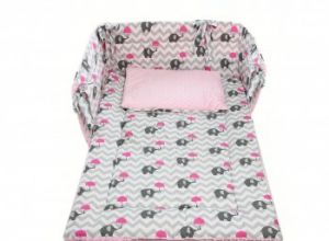 Pościel Minky do łóżeczka 60x120 z Ochraniaczem - Słoniki/Róż