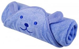 Niebieski bawełniany ręcznik Okrycie kąpielowe z kapturkiem i apilikacją